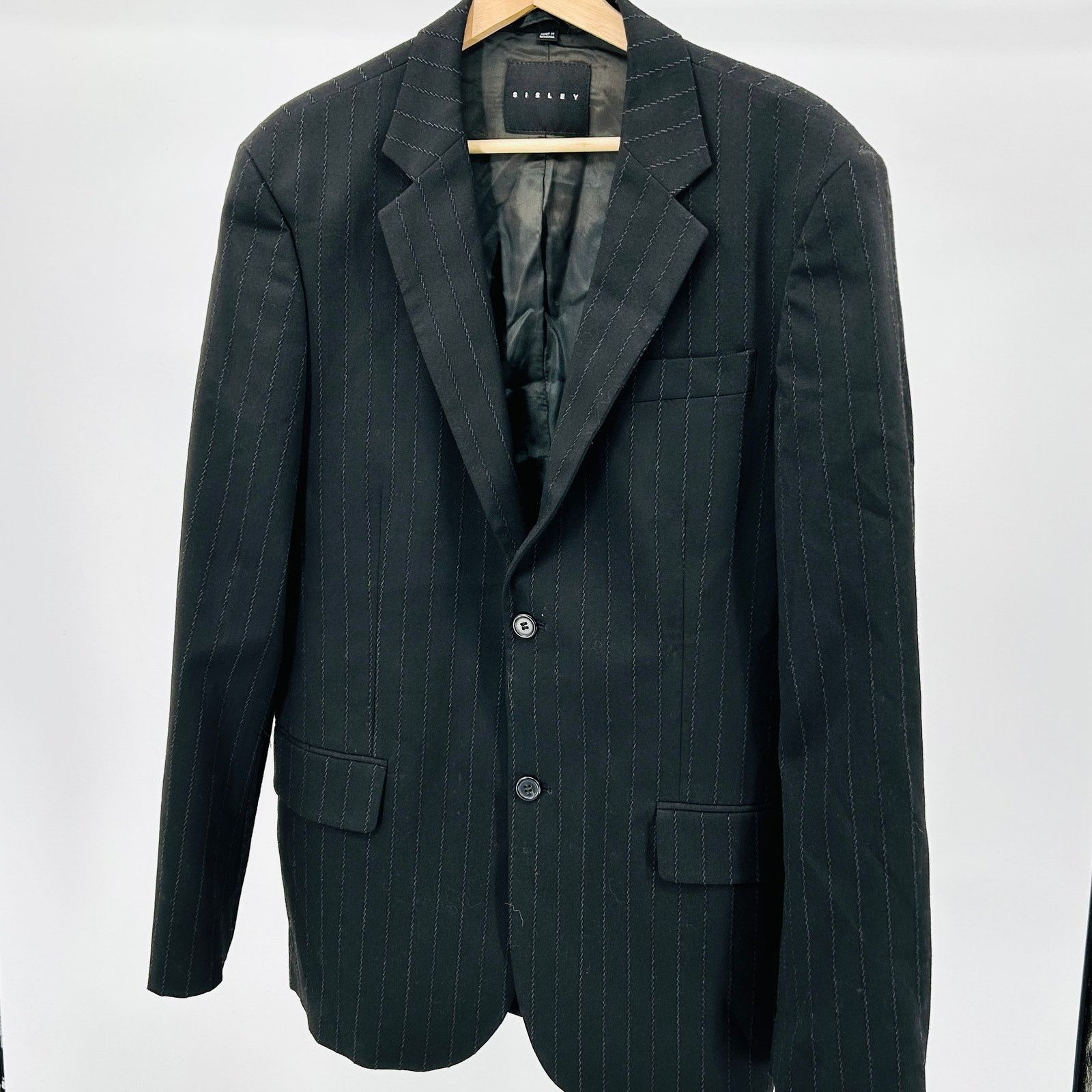 Sisley Y2K Black Pinstripe Two-Button Minimalist Blazer Jacket Size 40R - 1 Thumbnail