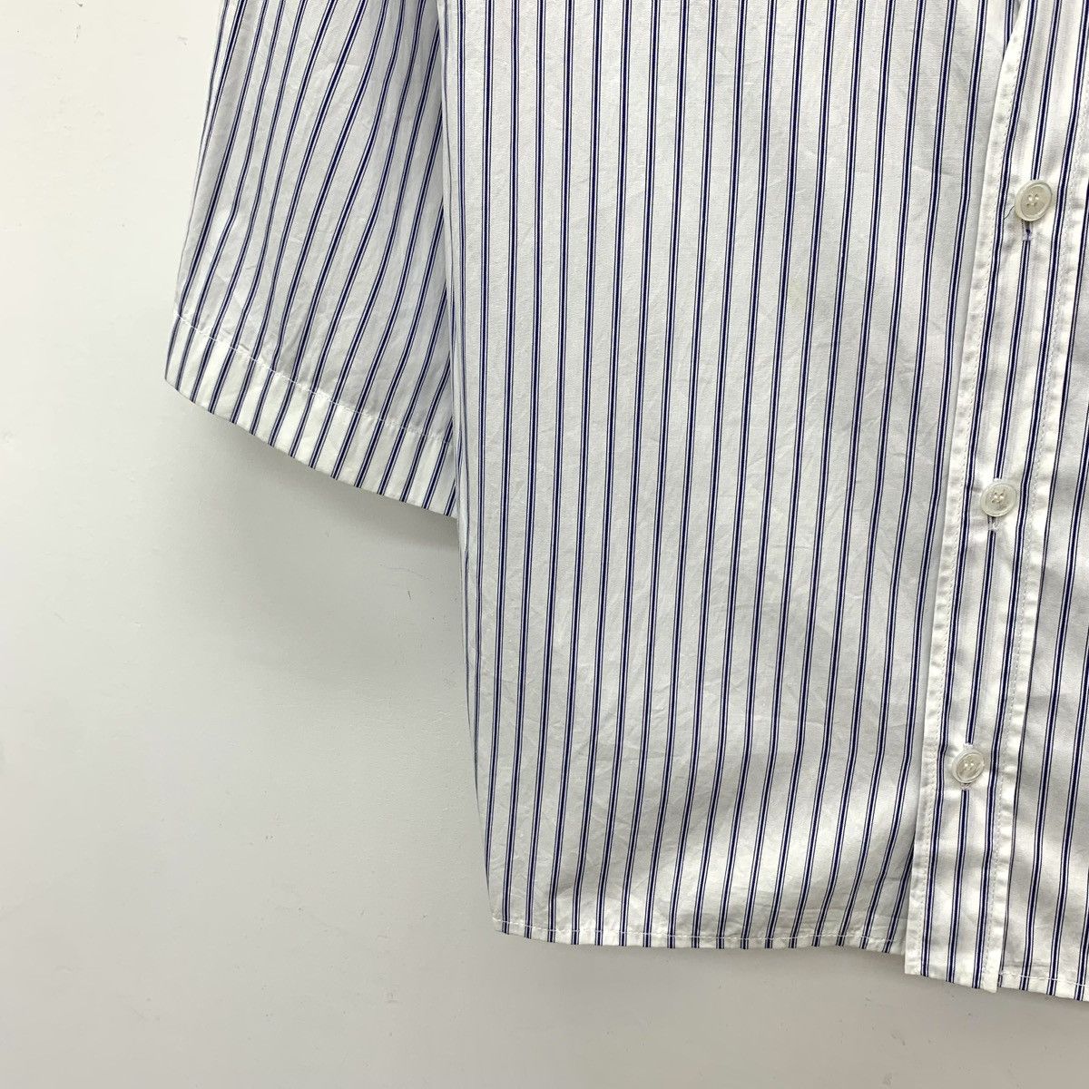 Celine Celine Light Blue Vertical Striped Short Sleeve Shirt K26WX Size XS / US 0-2 / IT 36-38 - 4 Thumbnail