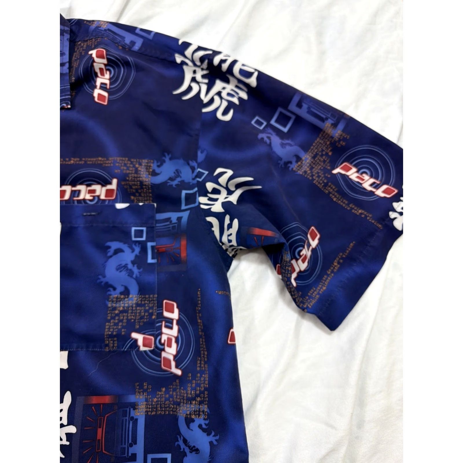 Vintage VINTAGE Paco Shirt Adult Large Blue Asian Dragon Streetwear Button Men L Flaw Size US L / EU 52-54 / 3 - 4 Thumbnail