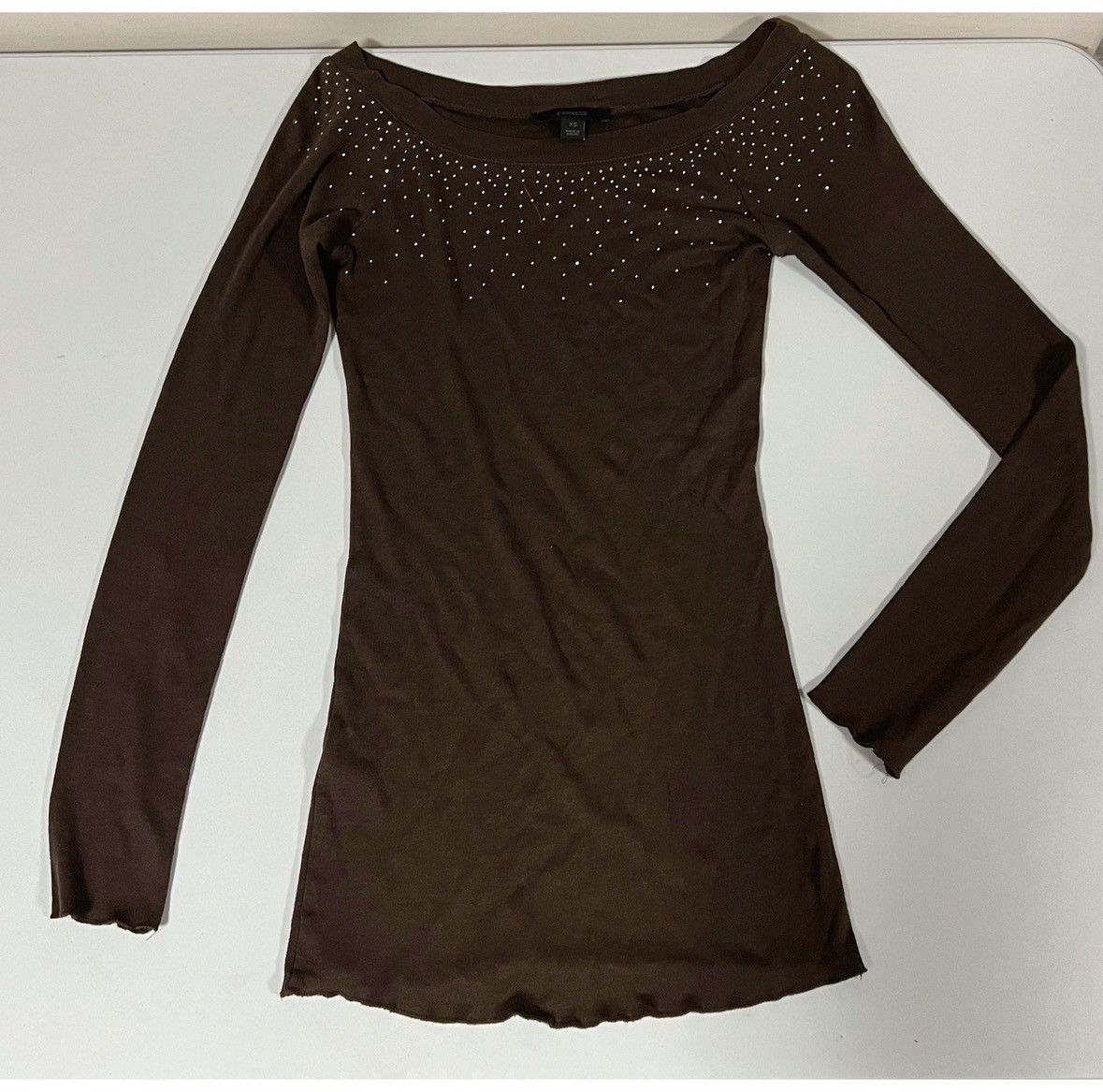 Express Brown Diamond Y2K Long Sleeve T-Shirt Top Blouse Tee XS 🤎✨ Size XS / US 0-2 / IT 36-38 - 3 Thumbnail