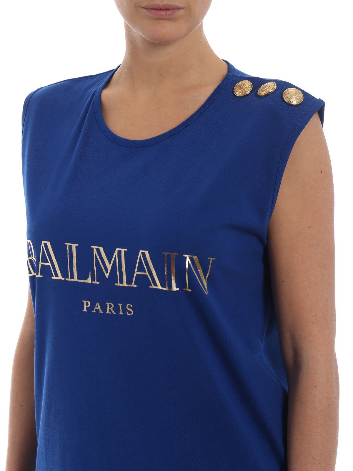Balmain Balmain Blue Cotton Iconic Tank Top Size S / US 4 / IT 40 - 2 Thumbnail