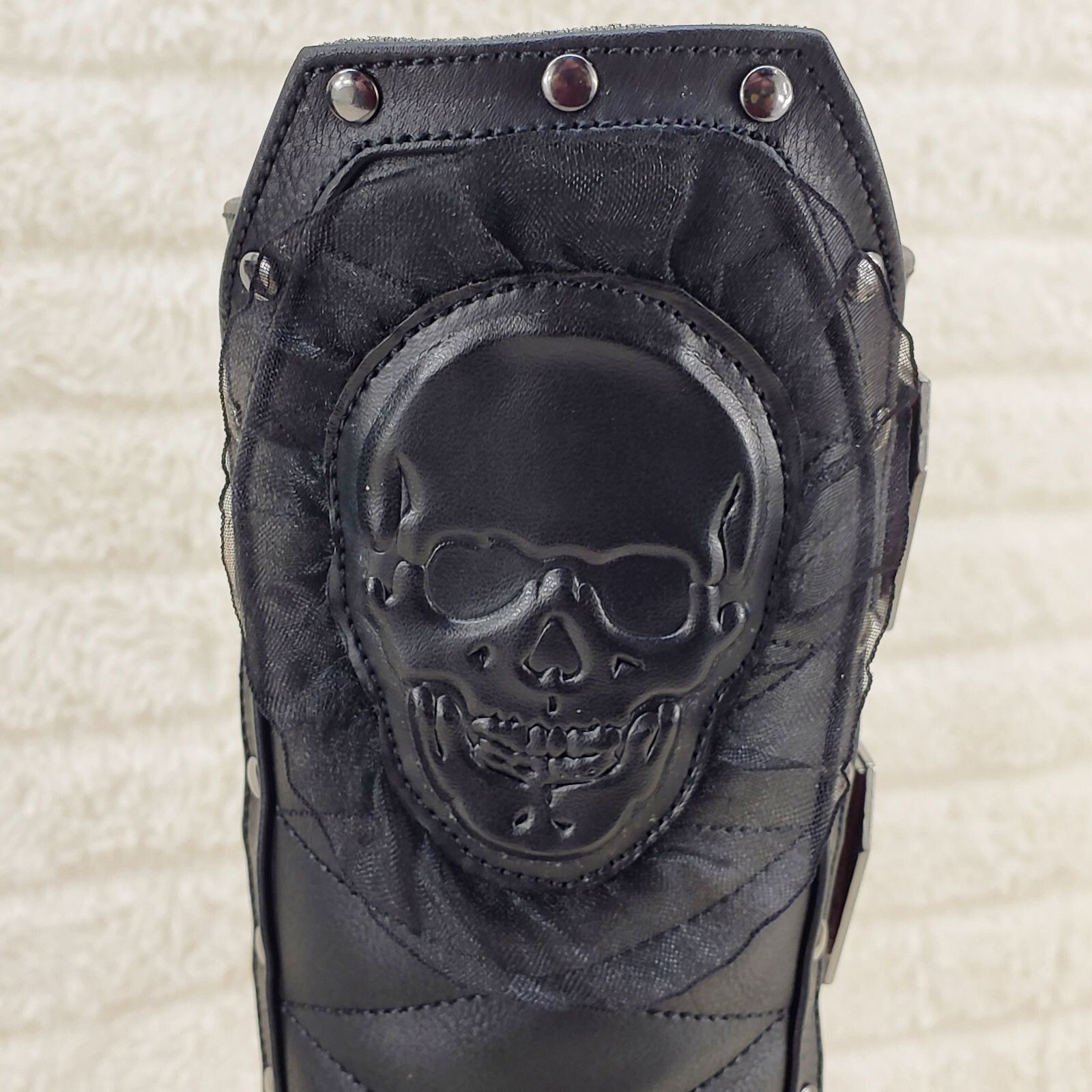 Crypto 67 Coffin Skull & Chain Black Mid Calf Platform Heel