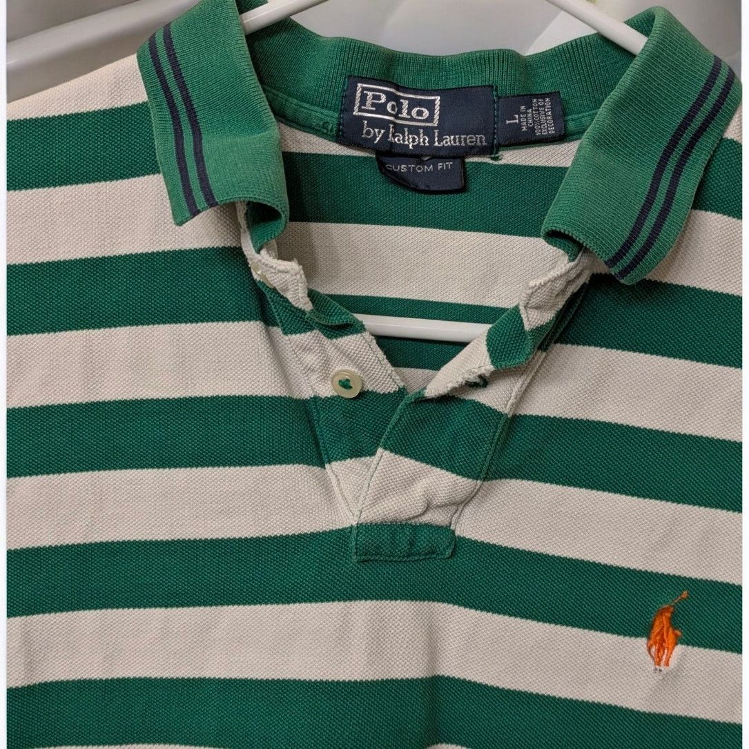 Polo Ralph Lauren Vintage RALPH LAUREN Striped Polo Shirt Green & White Men L Size US L / EU 52-54 / 3 - 5 Thumbnail