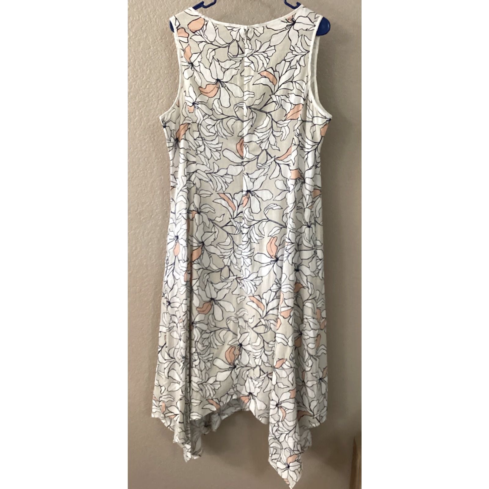 Jones New York Jones New York Linen Dress Women 12 Handkerchief Hem Sleeveless Floral Stone Combo Beige Knee Length A-Line Zip Placeholder? Size XL / US 12-14 / IT 48-50 - 2 Thumbnail