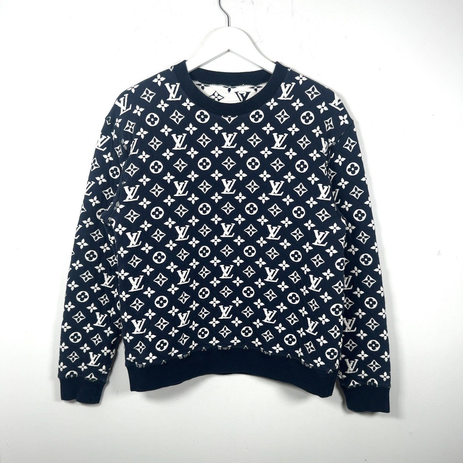 Louis Vuitton Louis Vuitton Blue Woven Monogram Crewneck Size US M / EU 48-50 / 2 - 1 Thumbnail