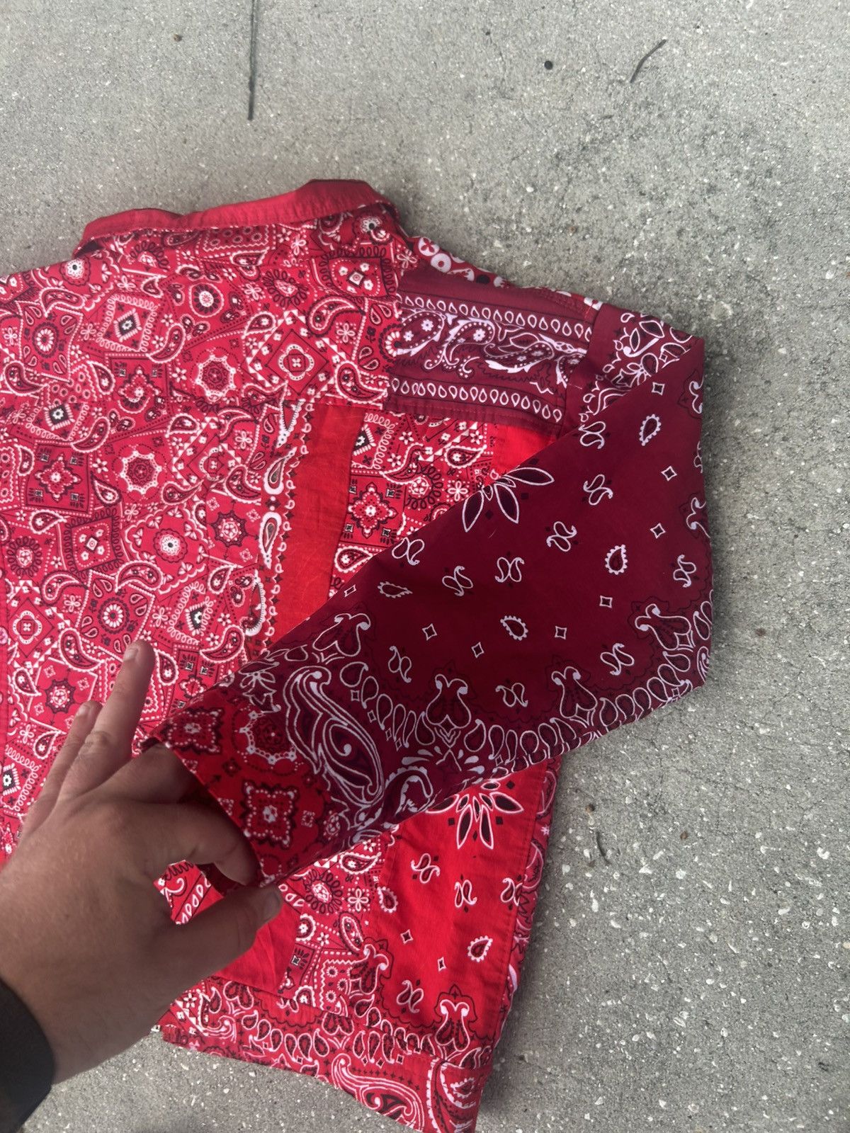 Other 1/1 Your World patchwork red paisley bandana denim jacket Size US M / EU 48-50 / 2 - 6 Thumbnail