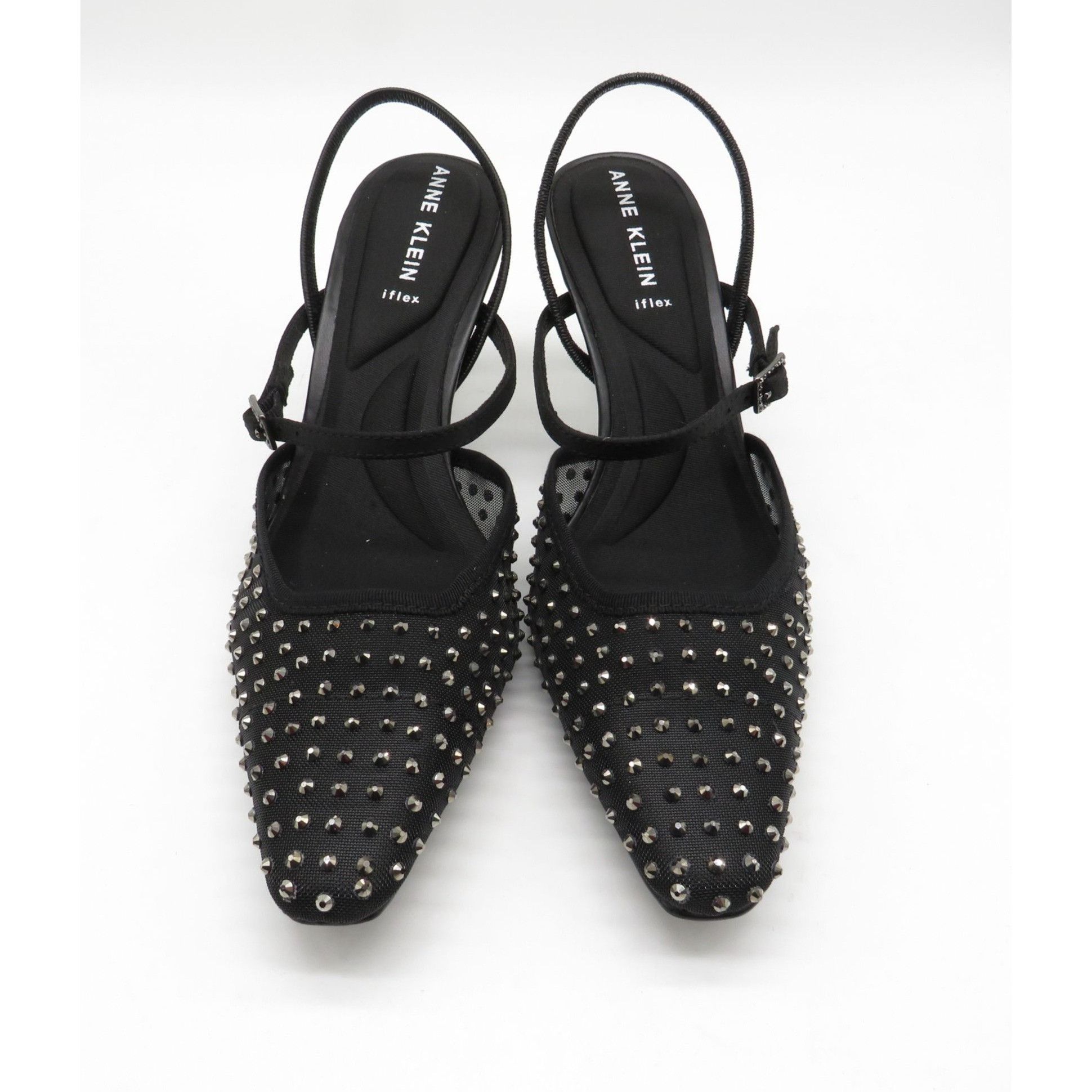 Other Anne Klein Women's Black Crystal Embellished Sling Back Heel Size US 8.5 / IT 38.5 - 3 Thumbnail