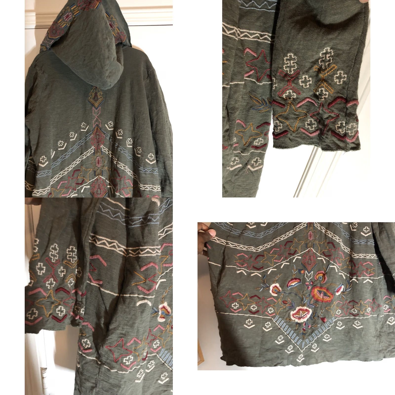 Anthropologie VINTAGE Karyn Seo Anthropologie Embroidered Jacket Cardigan Hooded Green Large Women's Jacket Size L / US 10 / IT 46 - 8 Thumbnail