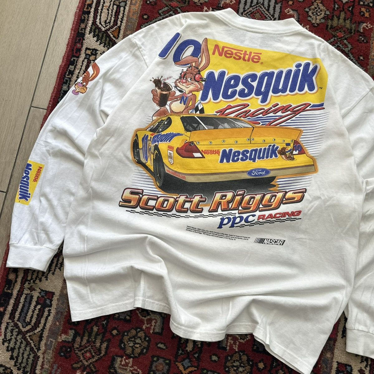 Vintage 90s NASCAR Nesquik Scott Riggs Racing Long Sleeve T-Shirt Size US XL / EU 56 / 4 - 9 Thumbnail