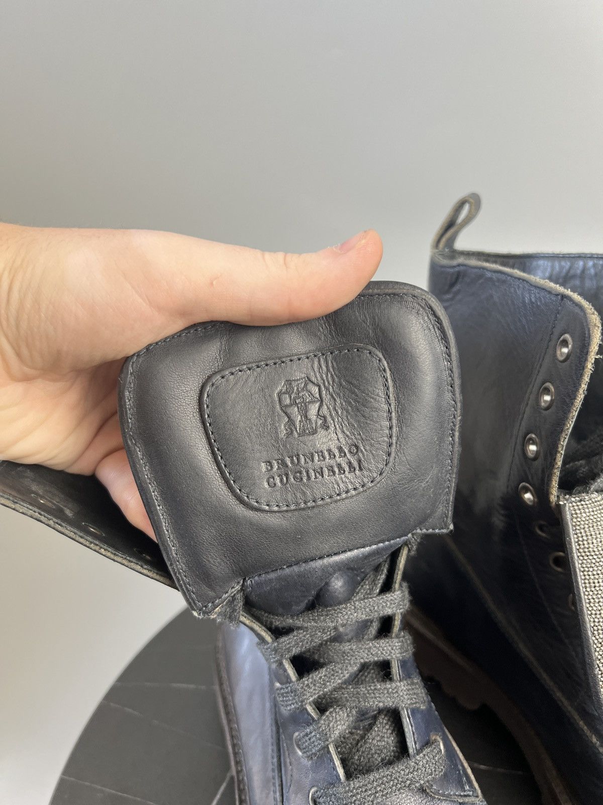 Brunello Cucinelli Brunello Cucinelli Blue Leather Combat Boots (Y0495) Size US 7 / IT 37 - 12 Thumbnail