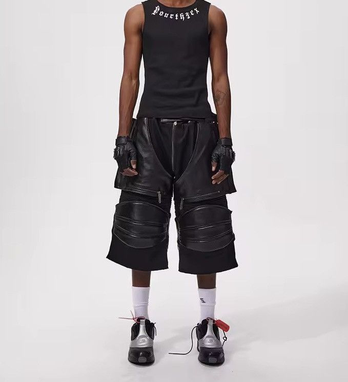 Leather Designer Streetwear Zip Pockets Patchwork PU Leather Shorts Size US 32 / EU 48 - 7 Thumbnail