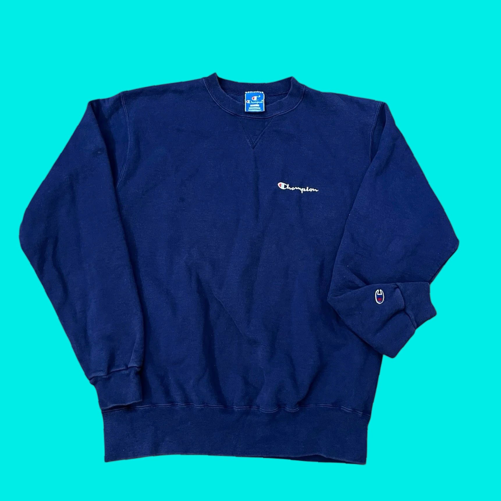 Champion VINTAGE Champion Sweatshirt Mens Large Tall Crewneck Navy Blue 90s Reverse Weave USA Made Size US L / EU 52-54 / 3 - 1 Thumbnail