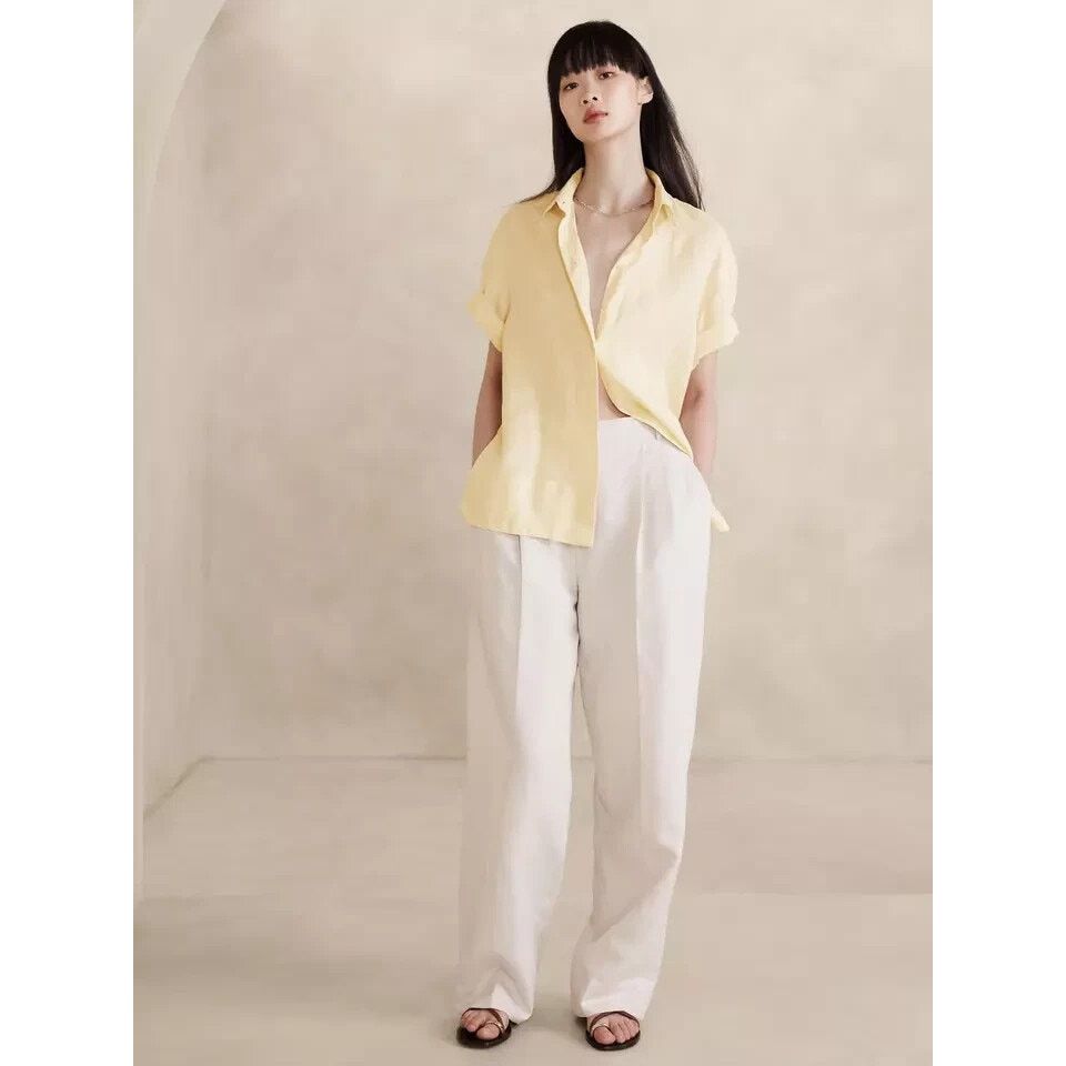 Banana Republic BANANA REPUBLIC Boxy Linen Shirt Yellow Womems Small Size S / US 4 / IT 40 - 8 Thumbnail