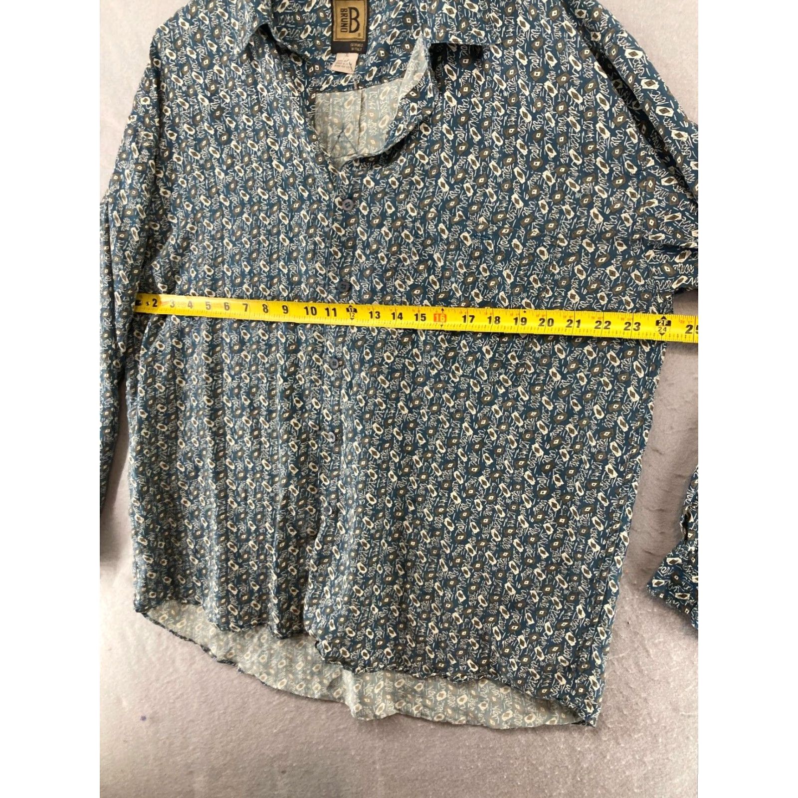 Vintage Bruno Button-Up Shirt Mens XL Blue Geometric Long Sleeve Silk Designer Size US XL / EU 56 / 4 - 3 Thumbnail