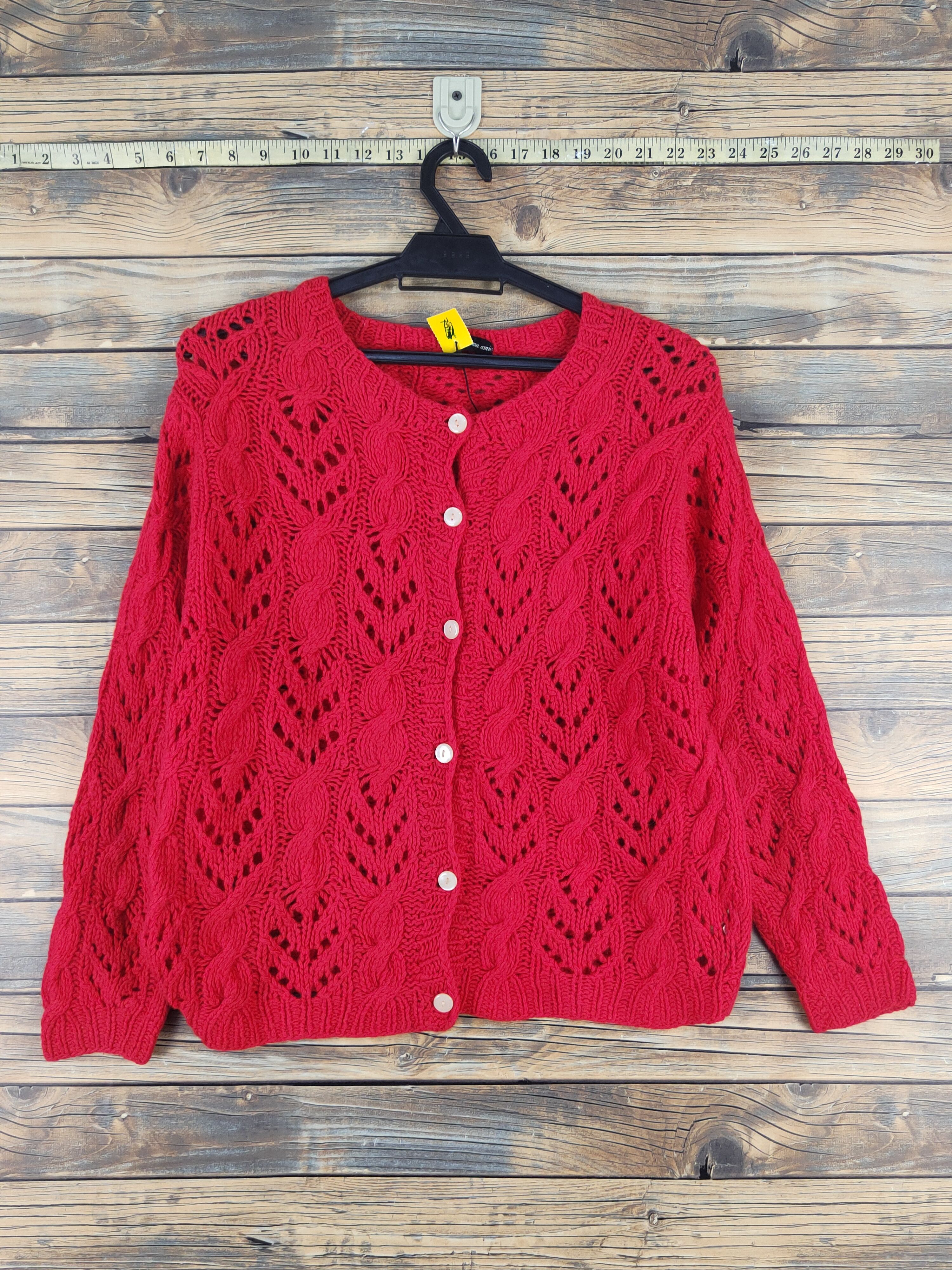 Aran Isles Knitwear × Japanese Brand Cest Mon Amie Red Knitwear Cardigan #W1656 Size M / US 6-8 / IT 42-44 - 1 Thumbnail