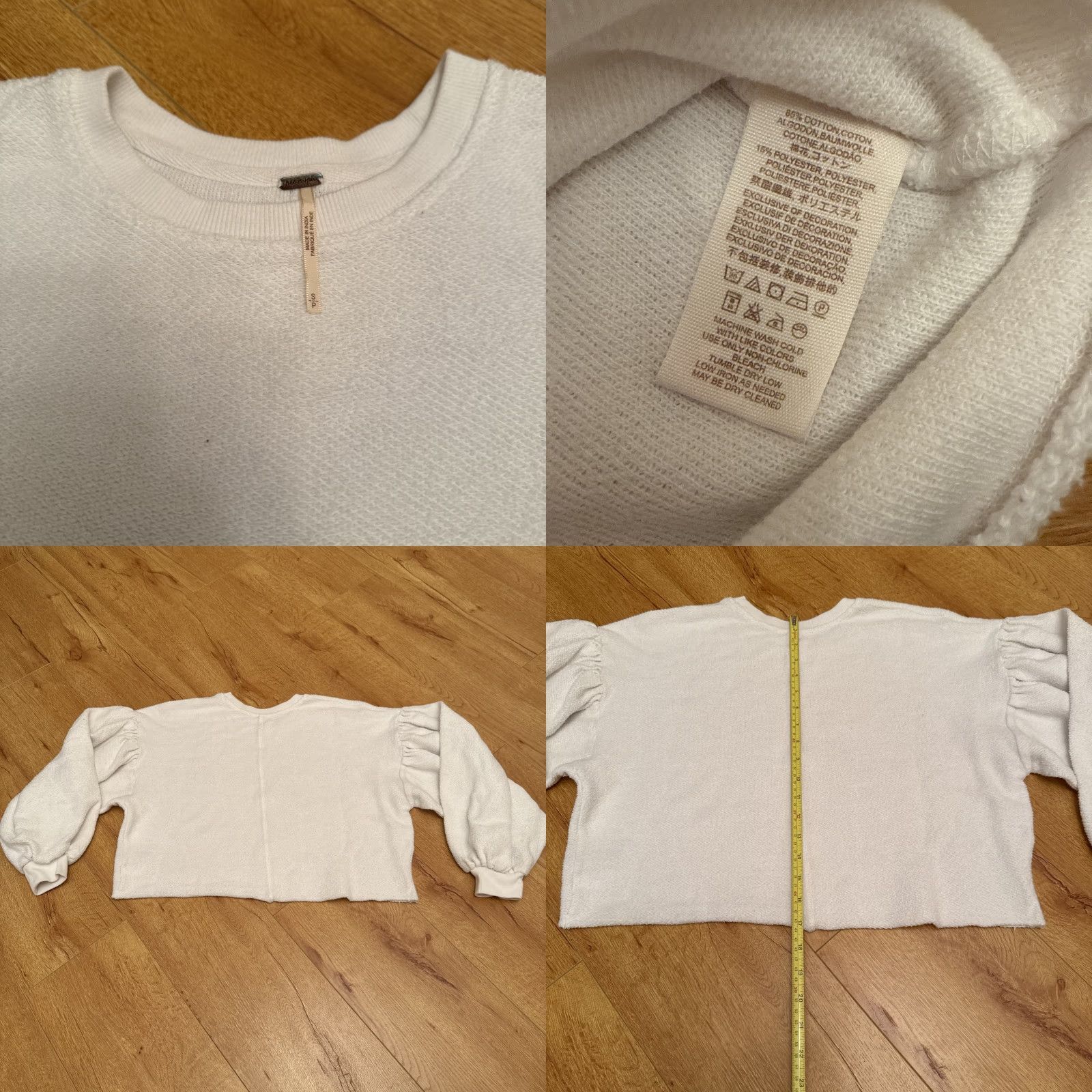 Free People Free People Sweater Women S White Round Neck Long Sleeve Pullover Cotton Blend French Terry Bohemian Crop Casual Size S / US 4 / IT 40 - 8 Thumbnail