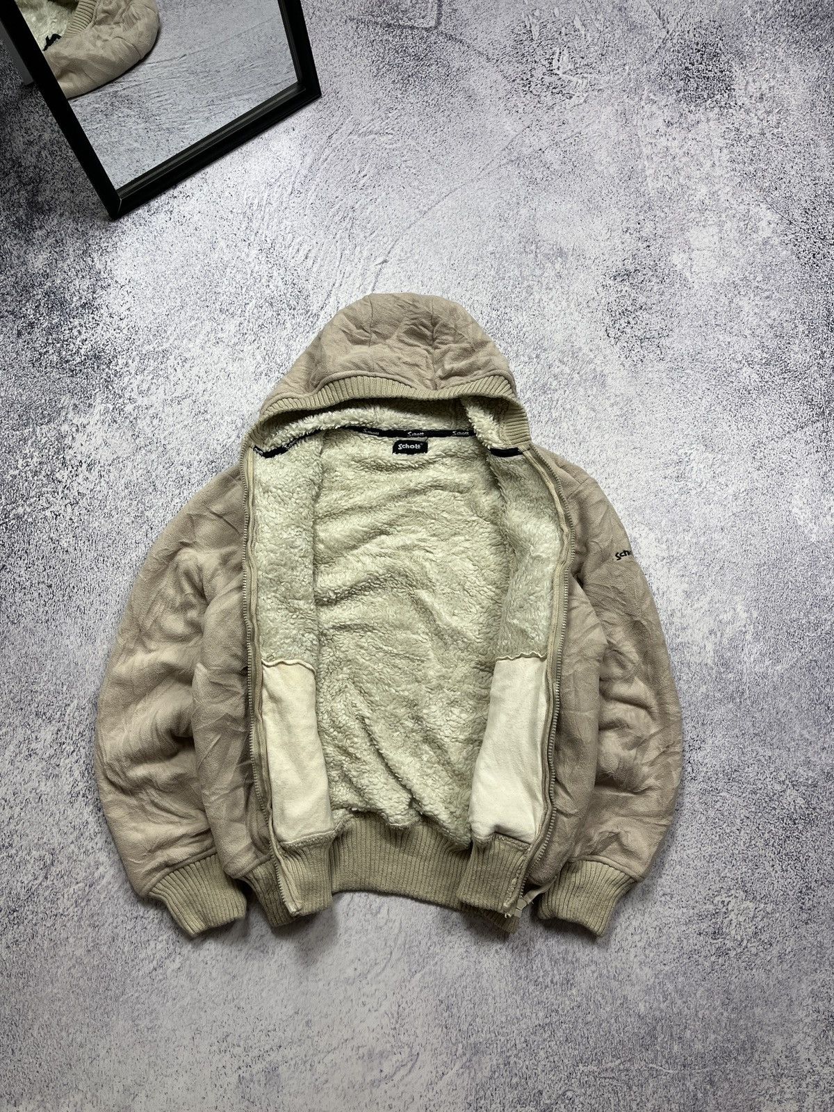 Schott × Vintage Vintage 90s Schott Fleece Zip Hoodie Sherpa Jacket Size US L / EU 52-54 / 3 - 3 Thumbnail
