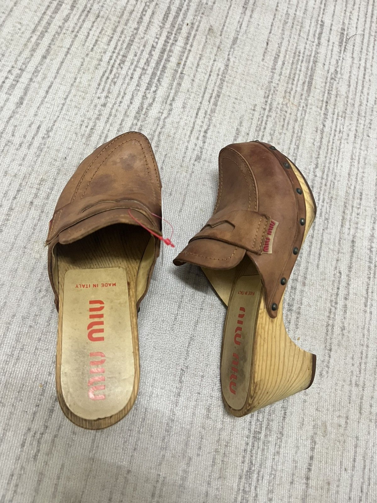 Miu Miu Miu miu leather wood sandal Size US 4.5 / IT 34.5 - 10 Thumbnail