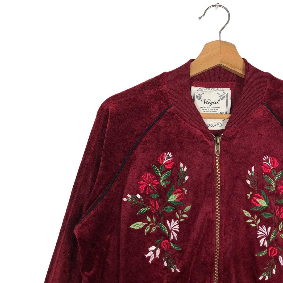 Japanese Brand 🔥Velvet Bomber Jacket Flower Big Logo Virgirl Japan Made Size US M / EU 48-50 / 2 - 7 Thumbnail