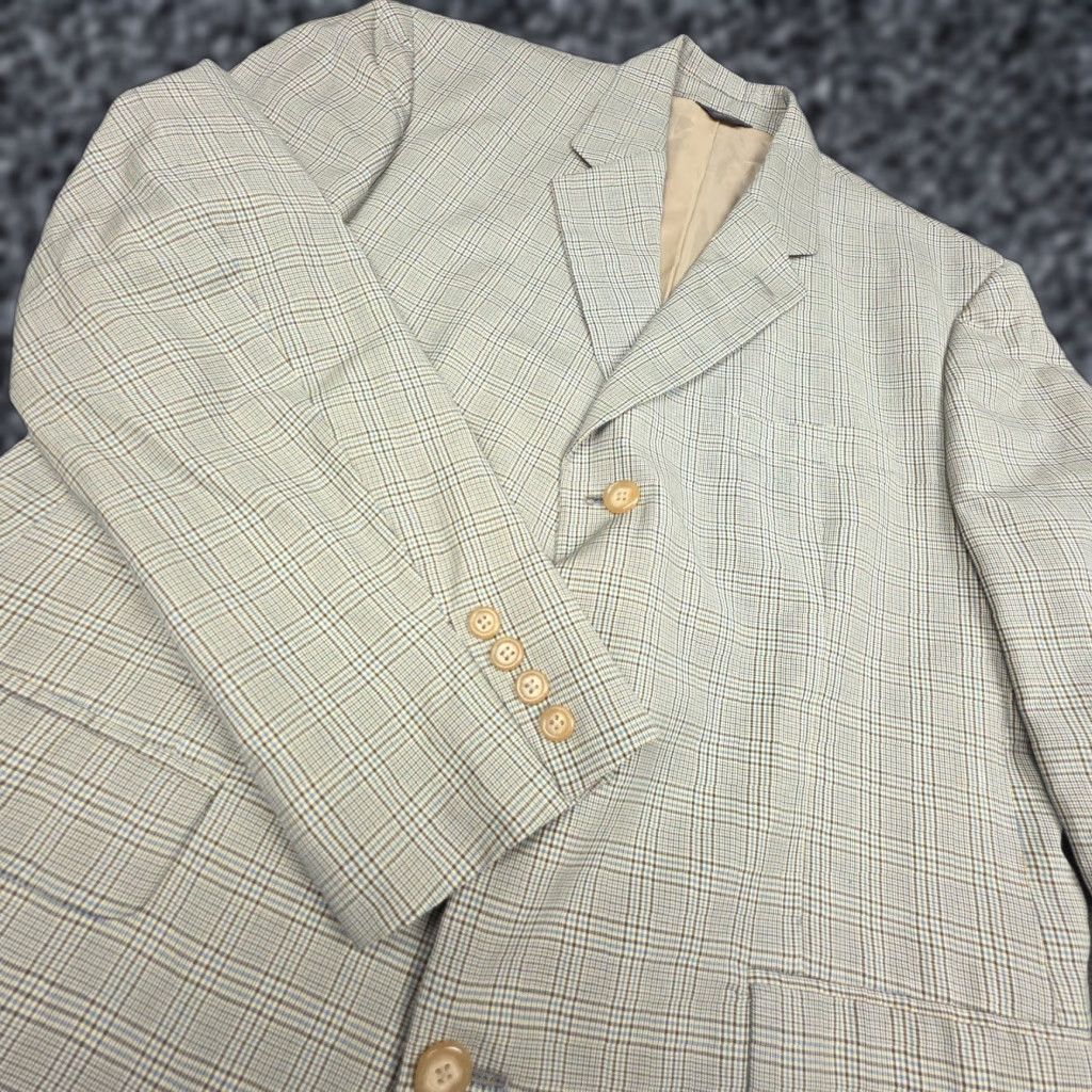 J.Crew VINTAGE J.CREW Blazer Sports Jacket Men's 42R Plaid Beige Blue Black Made Italy Size 42R - 1 Thumbnail