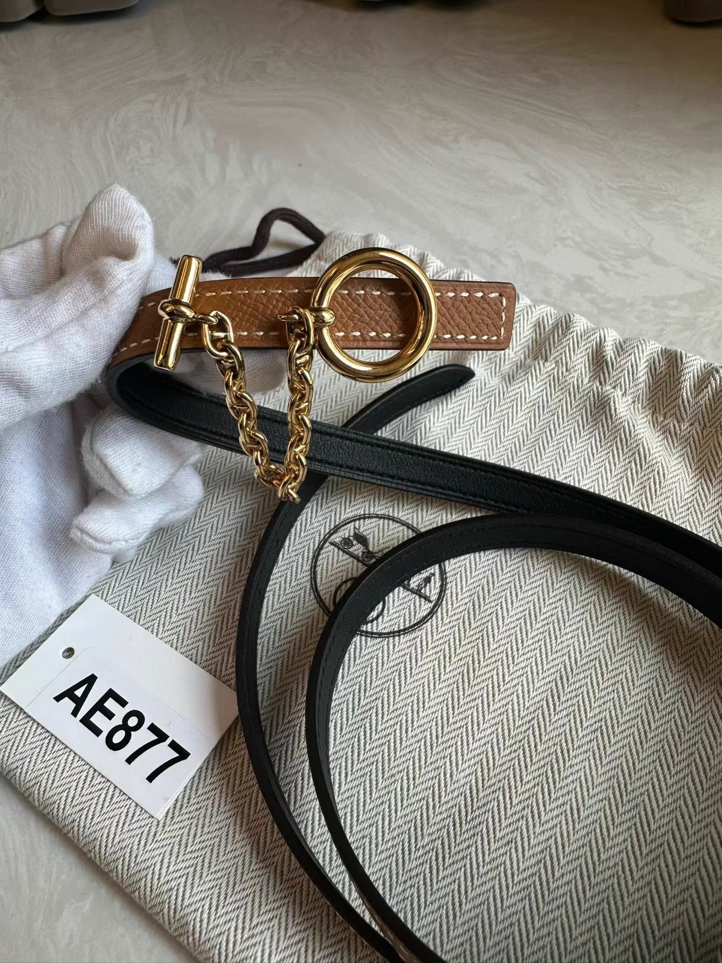 Hermes Hermes Women's Caramel Belt Gold Buckle Y Stamp 80cm AE877 Size ONE SIZE - 5 Thumbnail