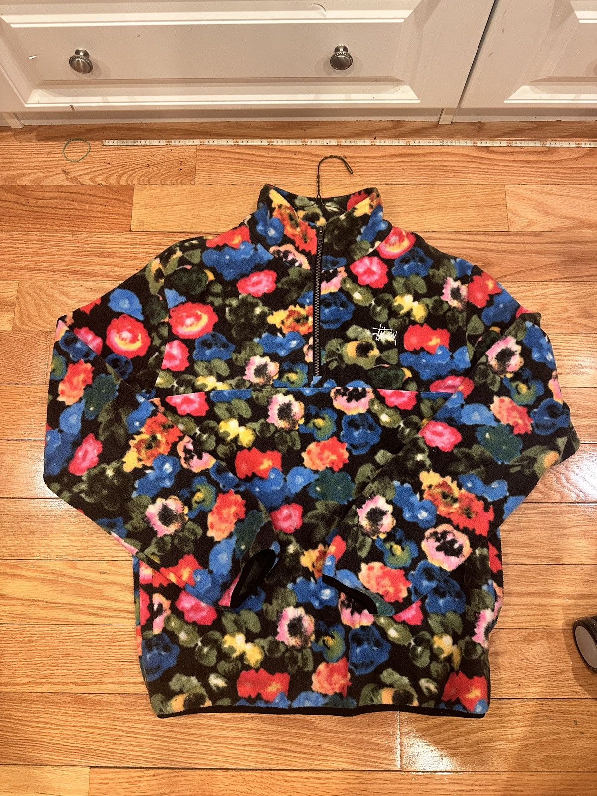 image of Stussy Floral Print Fleece Half Zip, Men's (Size Medium)