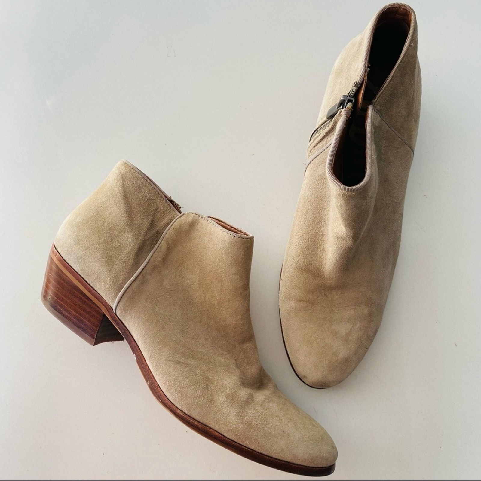 Nordstrom SAM EDELMAN Tan Cream Suede Leather Heel Ankle Boots Booties Grailed