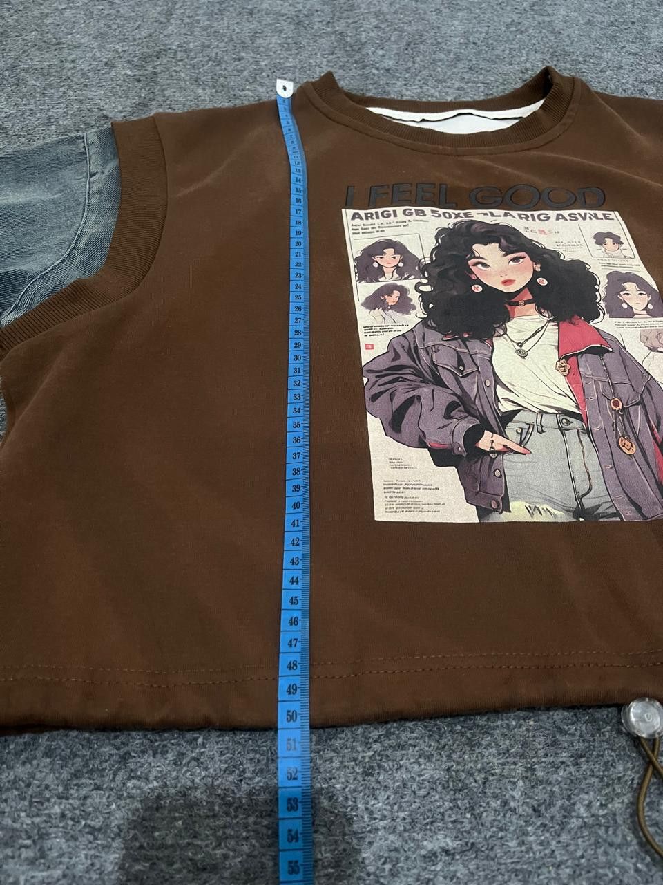 Anime Retro Anime Graphic Layered Sweatshirt Denim Sleeves Size US M / EU 48-50 / 2 - 9 Thumbnail