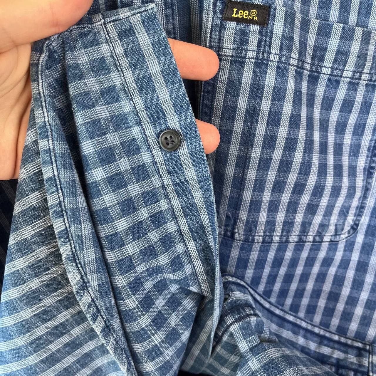 Lee 80s Lee Union Made Blue Denim Checkered Button Shirt Size US L / EU 52-54 / 3 - 7 Thumbnail