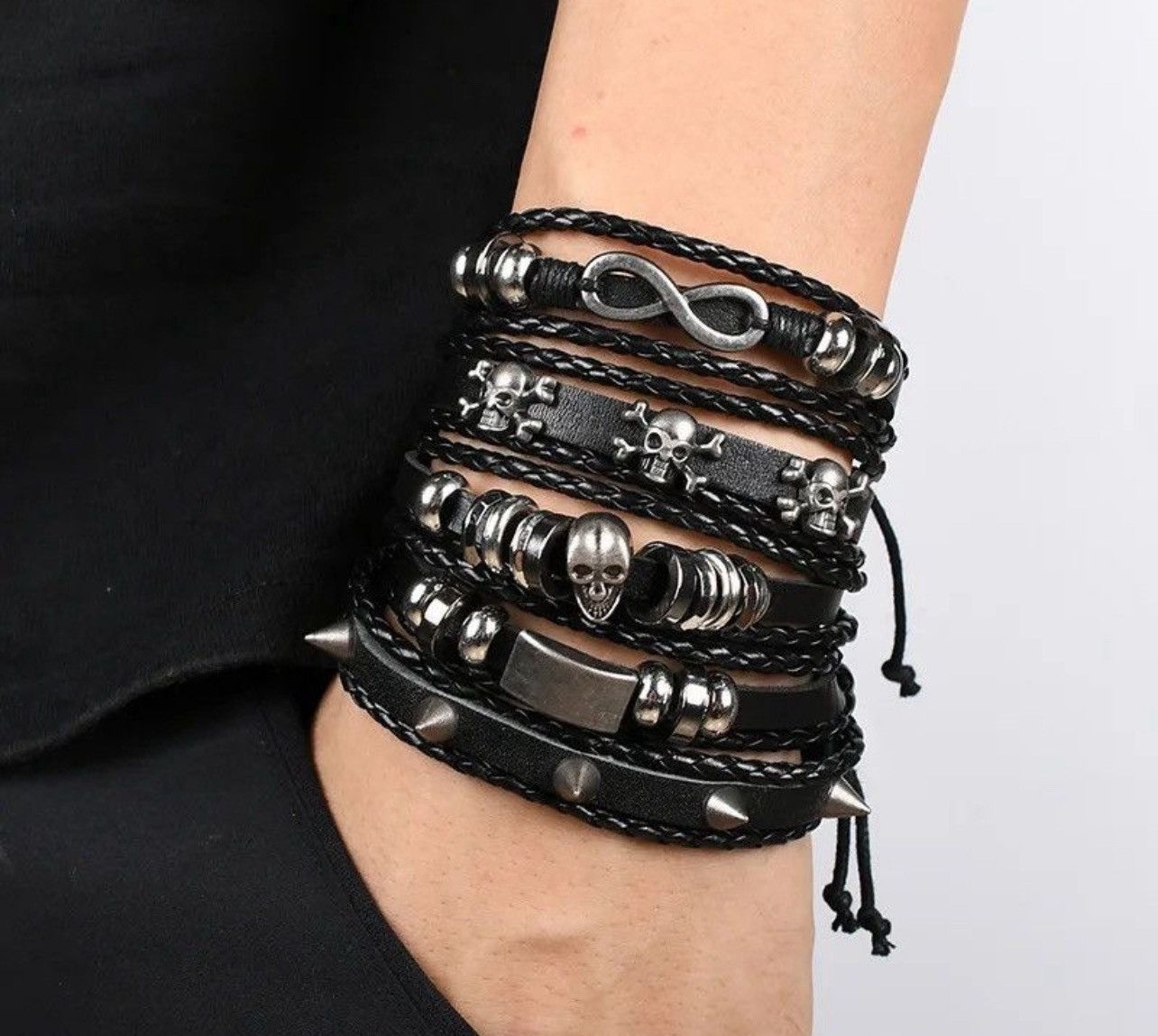 Leather Skull River Adjustable Leather Set Bracelet Size ONE SIZE - 1 Thumbnail