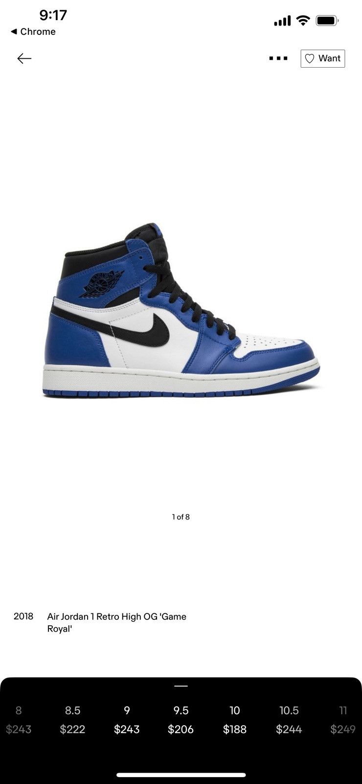 Jordan Brand Jordan 1 Retro OG Game Royal Size US 9.5 / EU 42-43 - 7 Thumbnail