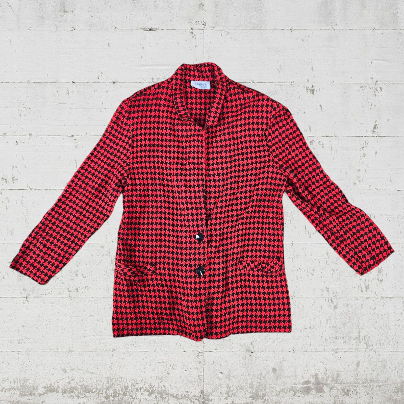 Vintage 80s Red Houndstooth Union Made Blazer Size Large Size XL / US 12-14 / IT 48-50 - 2 Thumbnail