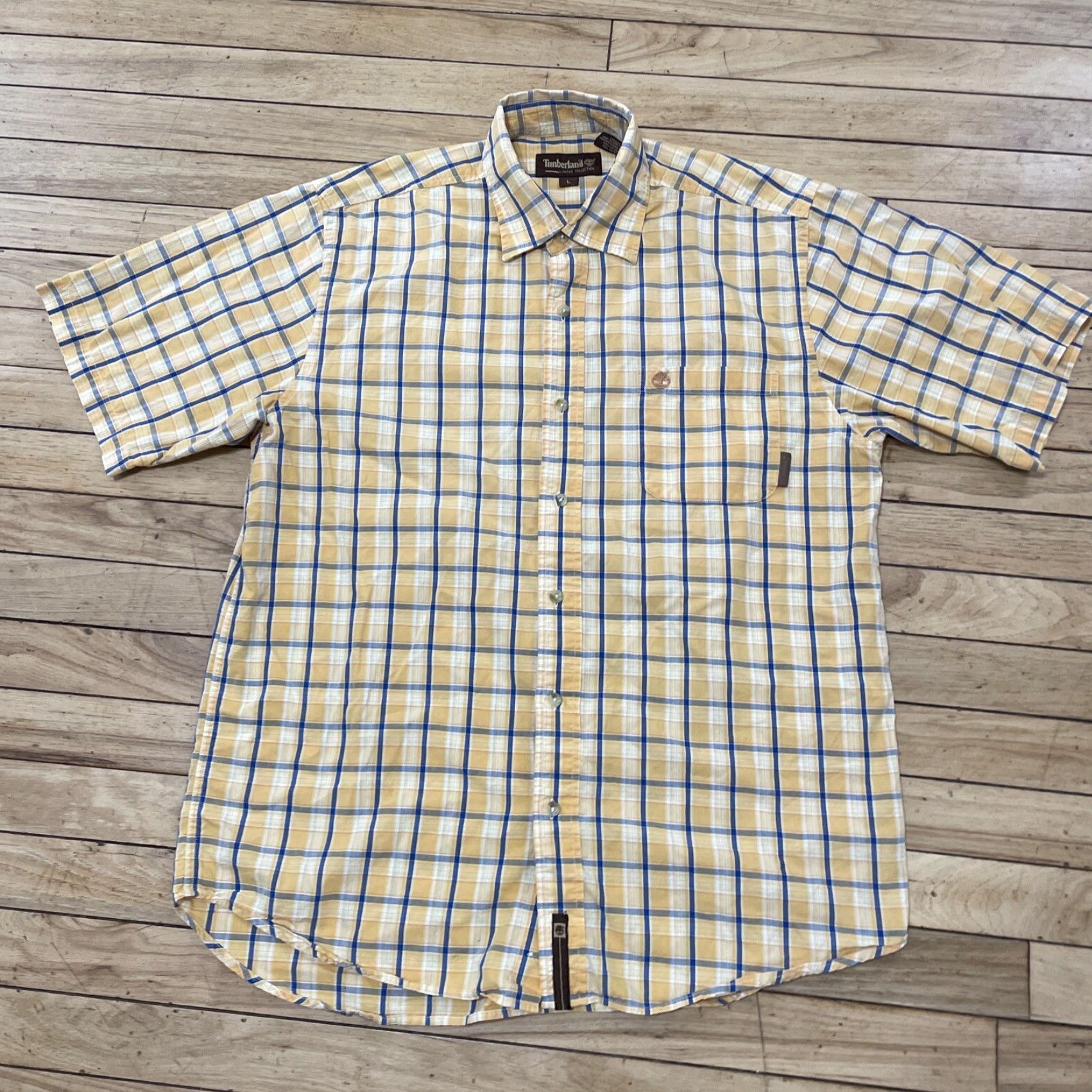 Timberland TIMBERLAND Button-Up Shirt Men L Yellow Blue Plaid Hip Hop Light Collared Shirt Size US L / EU 52-54 / 3 - 2 Thumbnail