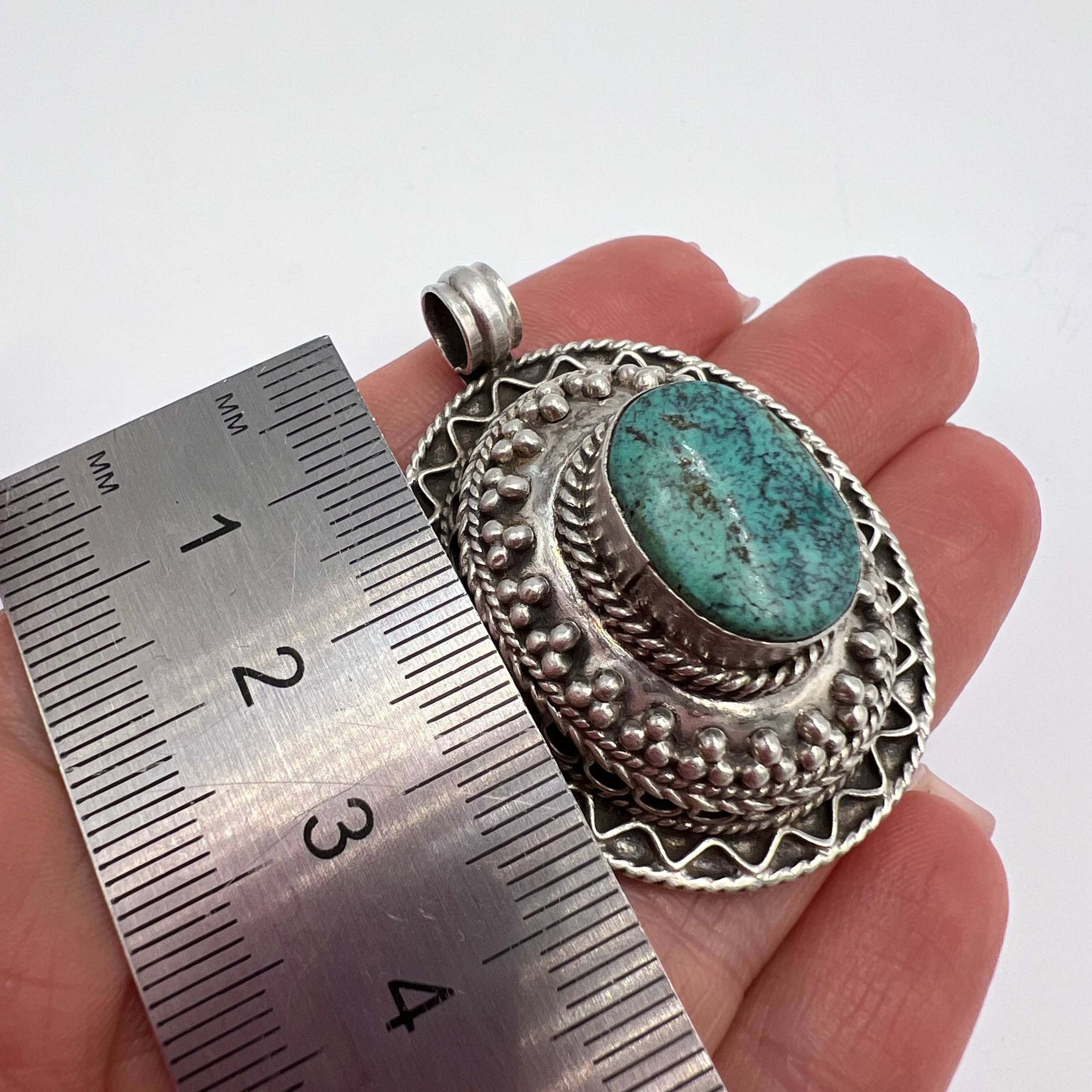 Vintage Vintage Sterling Silver 925 Pendant Turquoise Cabochon Size ONE SIZE - 10 Thumbnail