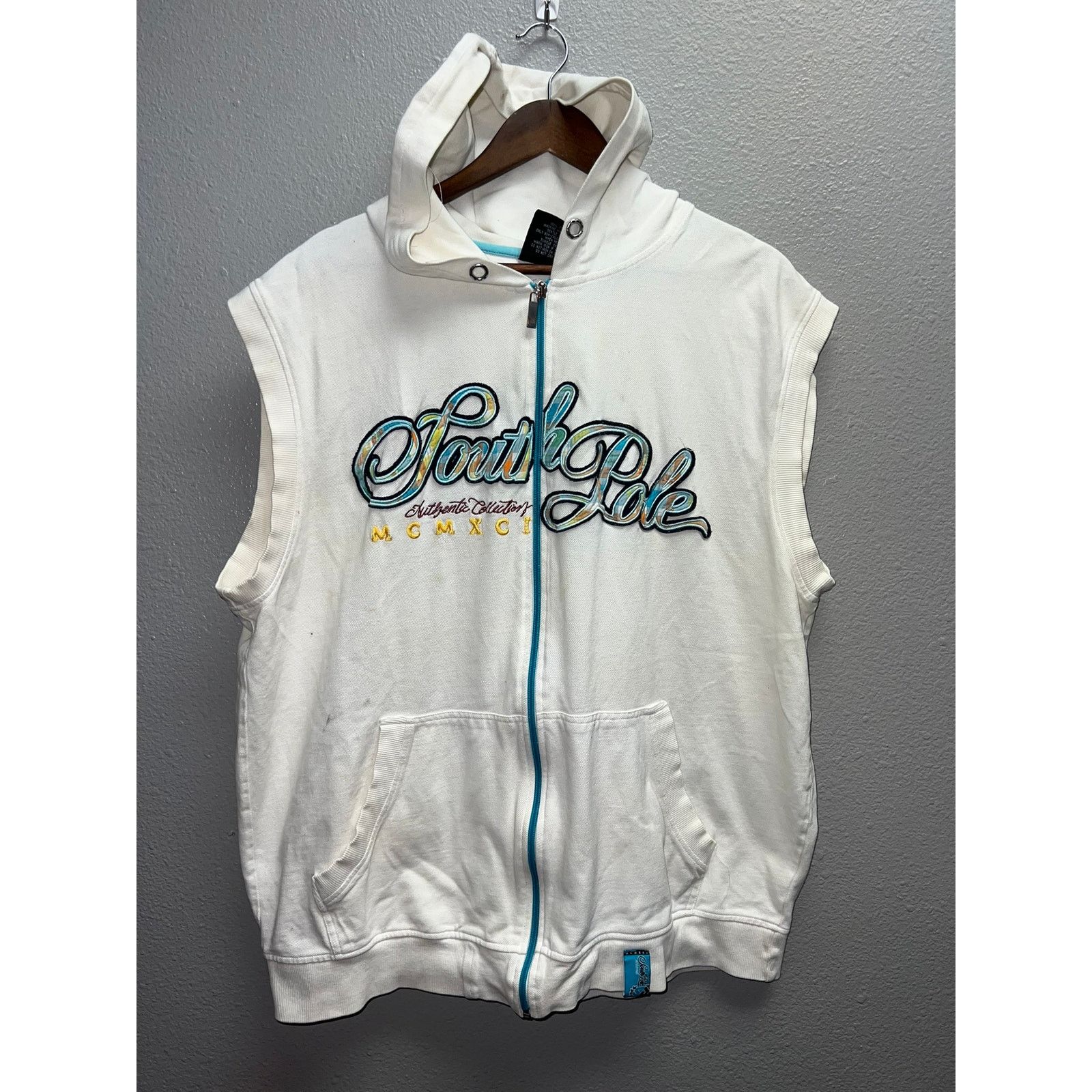 Vintage Y2K Southpole Sleeveless Hoodie Workout Full Zip White XL Size US XL / EU 56 / 4 - 1 Thumbnail