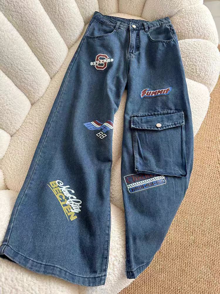 Vintage Wide-leg jeans with racing-themed embroidered patches Size US 33 - 1 Thumbnail