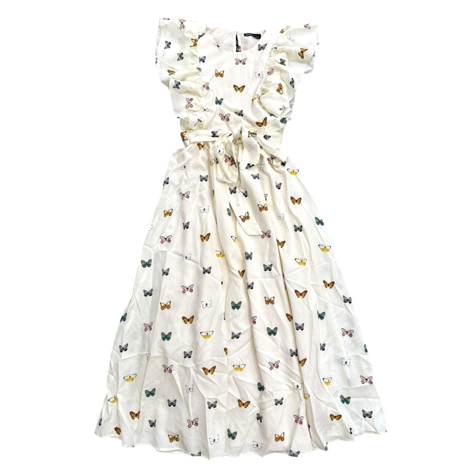 Shein Flutter Sleeve Butterfly Print Maxi Dress in Yellow, Size S Size S / US 4 / IT 40 - 1 Thumbnail