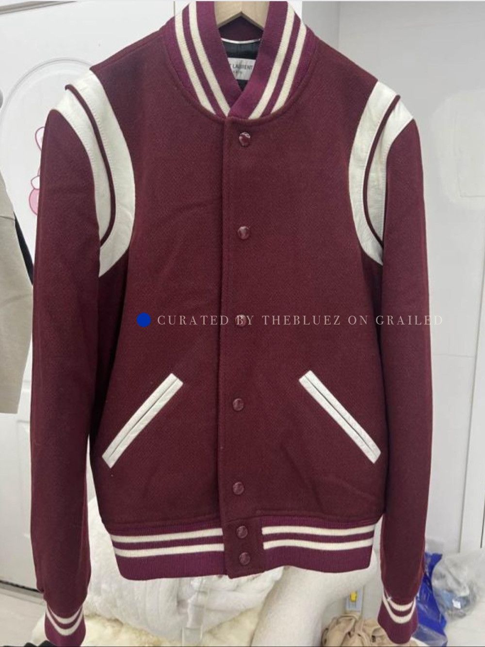 Saint Laurent Paris Burgundy Varsity Bomber Jacket - Size S Size US S / EU 44-46 / 1 - 1 Thumbnail
