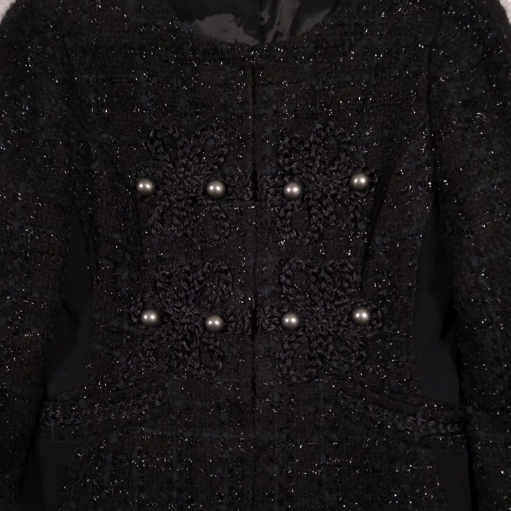 Express VINTAGE Express Blazer Womens Small Black Tweed Pearl Button Embellished Cropped Jacket Size S / US 4 / IT 40 - 3 Thumbnail