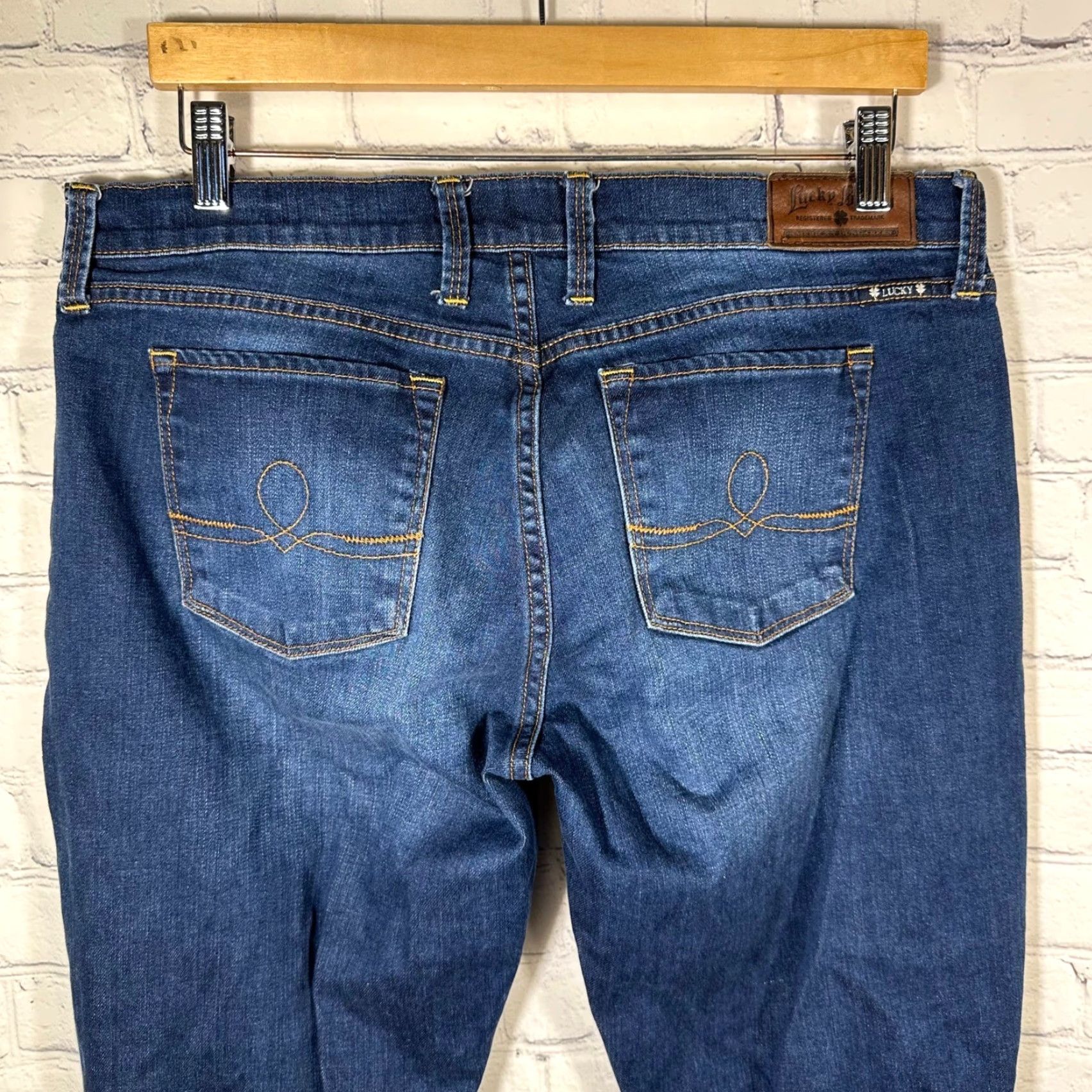 Lucky Brand Lucky Brand Jeans Women's Dark Wash Mid Rise Bootcut Denim Blue 14/32 5-Pocket Embroidered Logo Clover Patch USA Vintage No Size 24" / US 00 / IT 34 - 7 Thumbnail