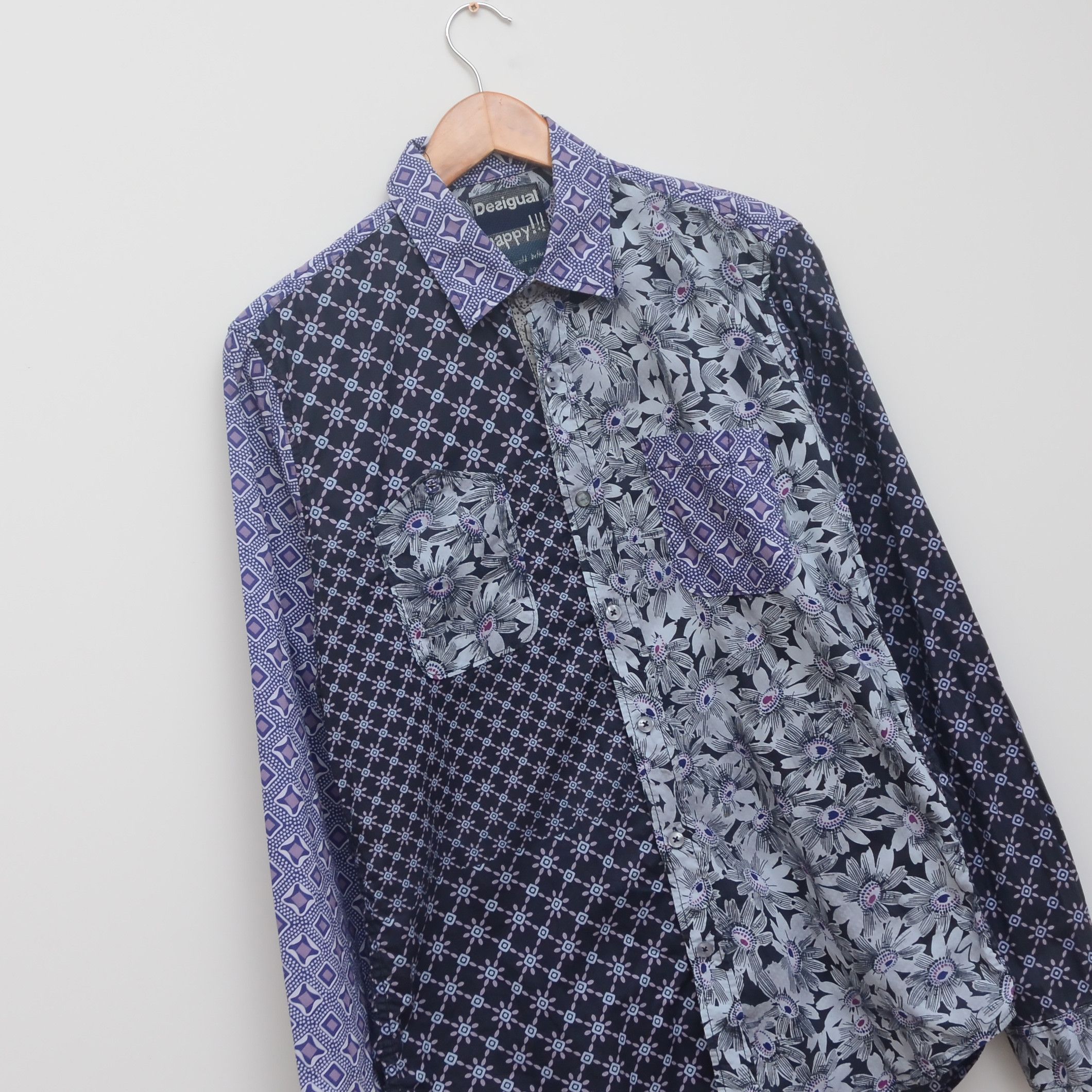 Desigual Desigual Shirt Men Patchwork Shirt Floral Cotton Pocket M Size US S / EU 44-46 / 1 - 2 Thumbnail