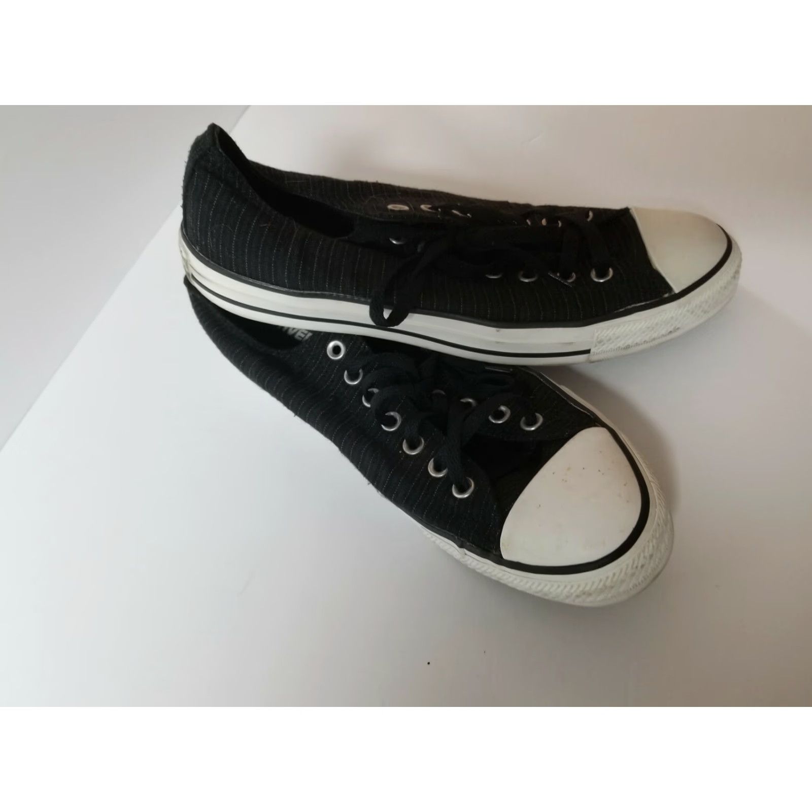 Converse Converse All Star Sneaker Black Pinstripe Sz 10 Mens / Sz 12 Womens Halloween Shoes - Unisex Canvas Athletic Shoes Mens Womens Size 10 12 Size US 12 / IT 42 - 3 Thumbnail