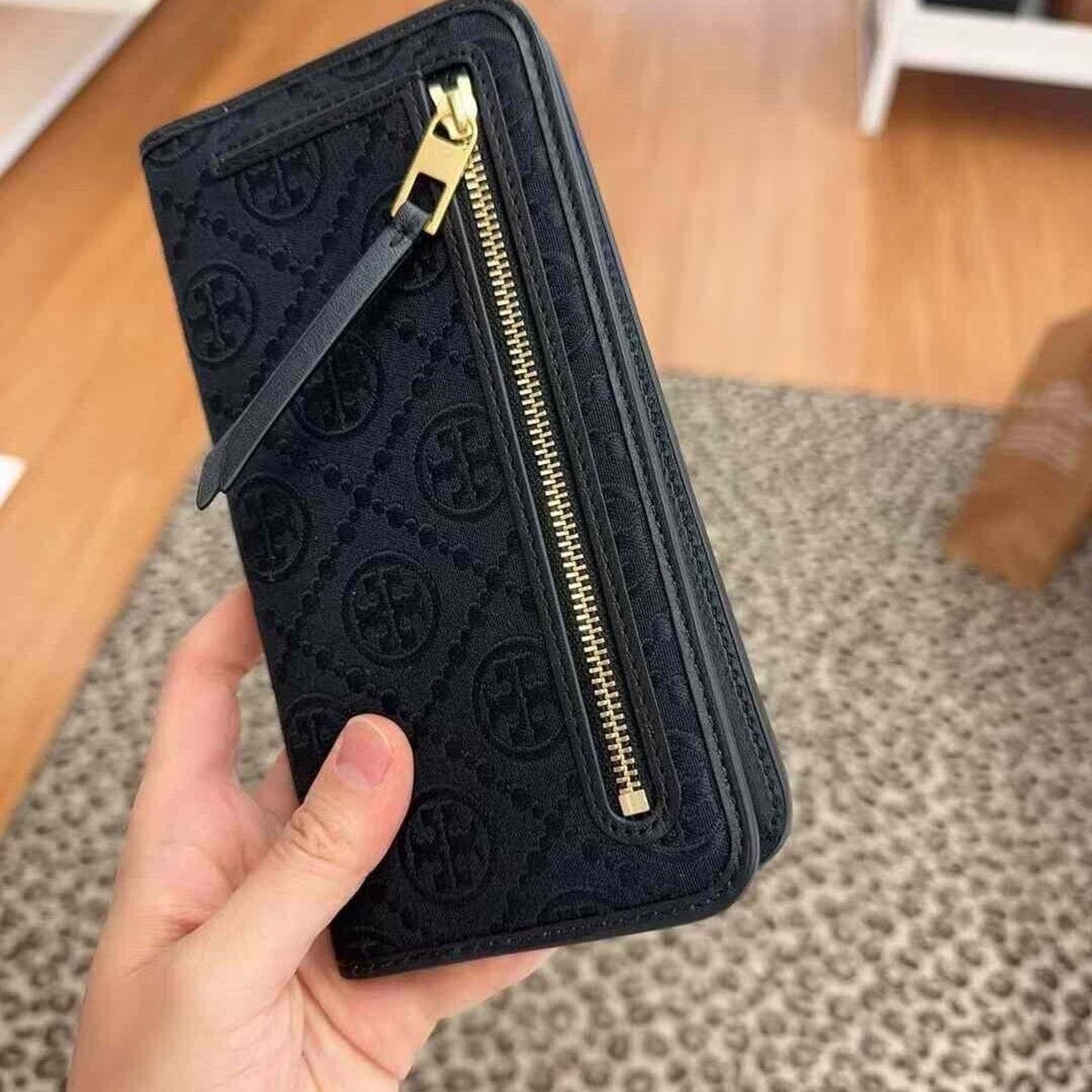 Tory Burch New Tory Burch T Monogram Black Logo Jacquard Slim Wallet Size ONE SIZE - 4 Thumbnail
