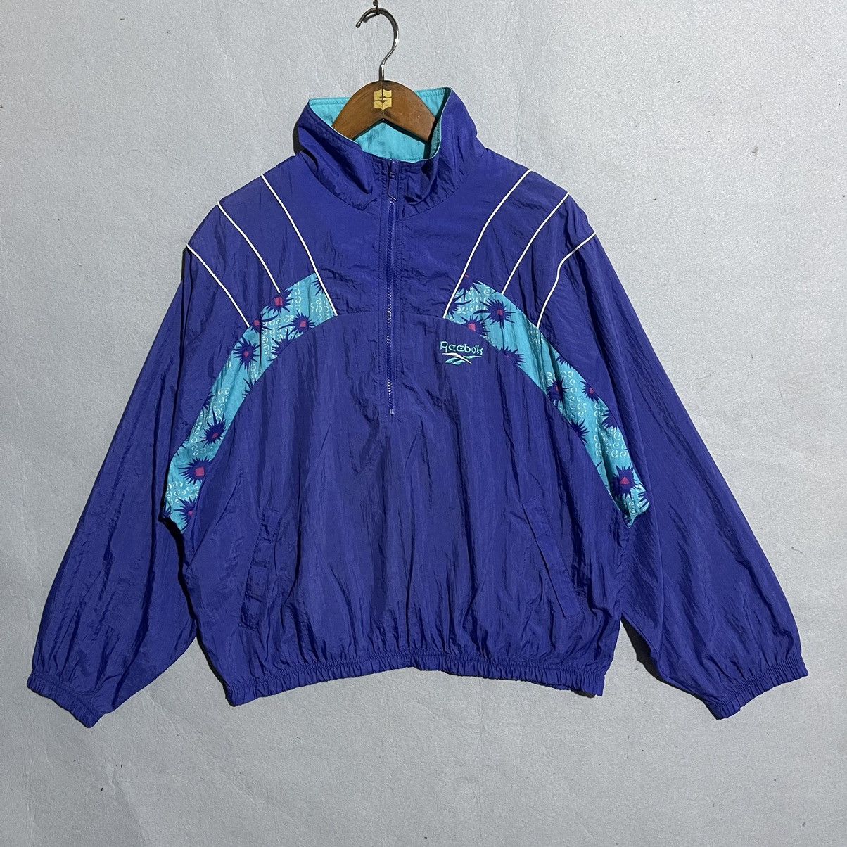 Reebok Vintage 1980s–1990s Reebok Windbreaker Jacket Purple Teal Size US L / EU 52-54 / 3 - 1 Thumbnail