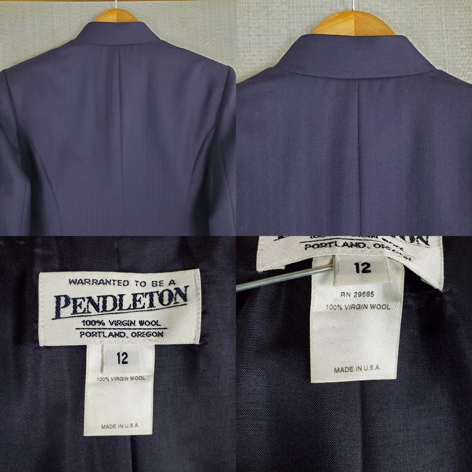 Pendleton VINTAGE Pendleton Womens 12 Jacket Full Zip 100% Virgin Wool Eggplant Moto Coat Size XL / US 12-14 / IT 48-50 - 8 Thumbnail