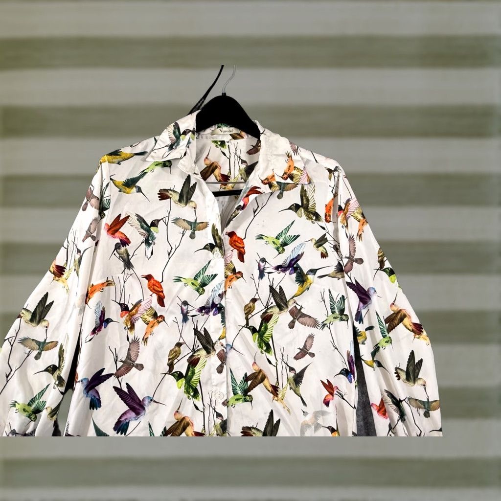 Vintage Vipavadee Shirt Womens M White AOP Hummingbird Button Up Long Sleeve USA Made Size M / US 6-8 / IT 42-44 - 1 Thumbnail