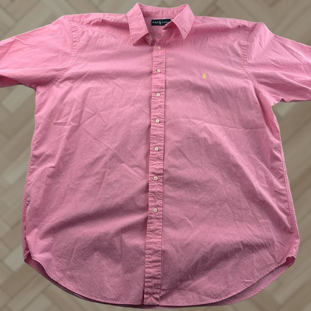 Polo Ralph Lauren Ralph Lauren Short Sleeve Button-Up Shirt Men's 2XLT Pink Solid Shirt 2XLT Mens Pink Nike Size US XXL / EU 58 / 5 - 1 Thumbnail