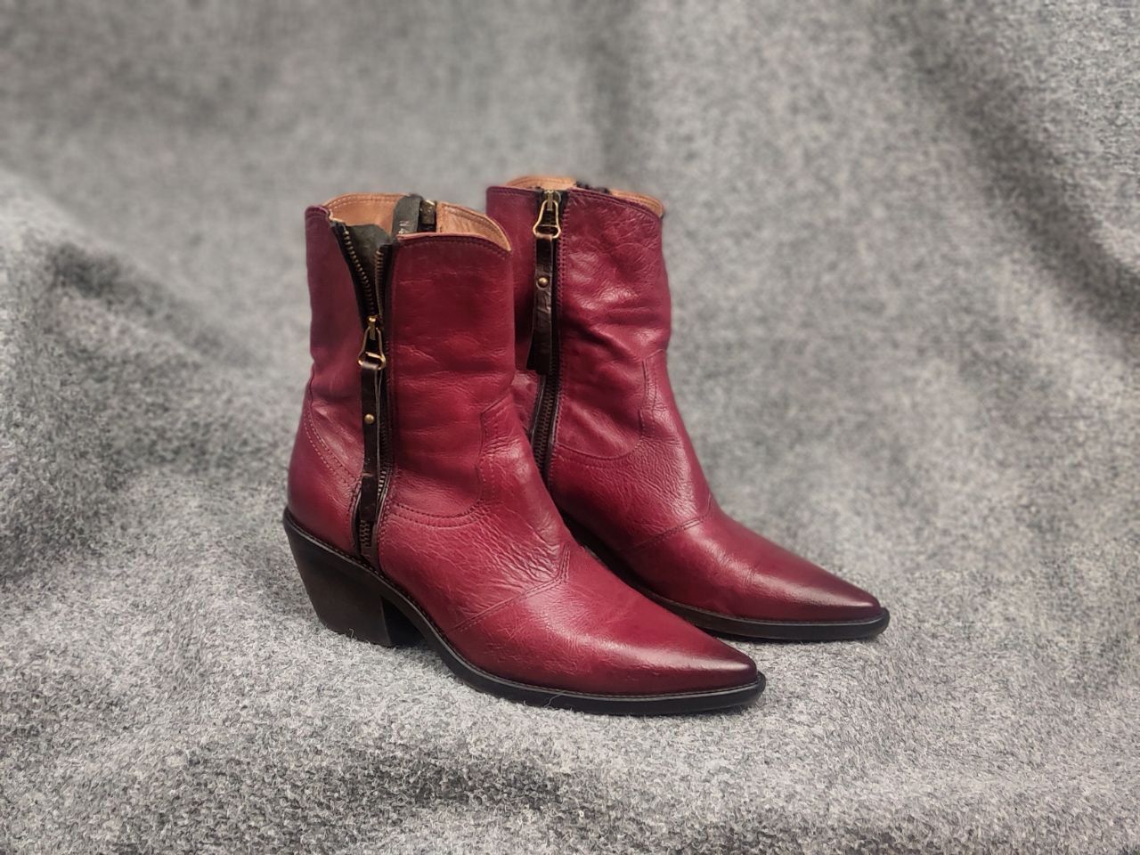 A.S.98 A.S.98 Design Charlie Red Leather Zip Ankle Western Boots Size US 9 / IT 39 - 12 Thumbnail