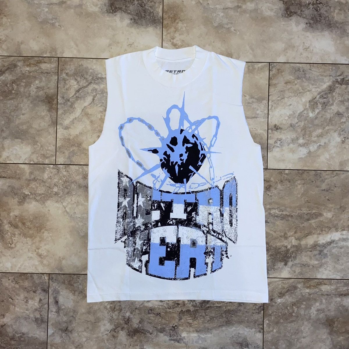 RETROVERT RETROVERT Graphic Sleeveless Tee White Blue Print Tank Small Size US S / EU 44-46 / 1 - 1 Thumbnail