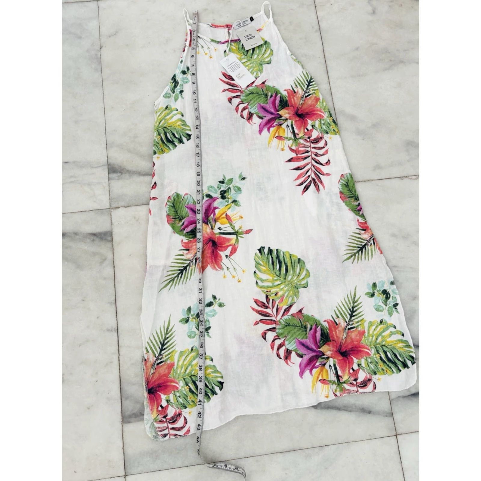 Lungo L'Arno Women's Midi Dress Sleeveless Floral Linen Boho Casual  Summer/NWT Italy